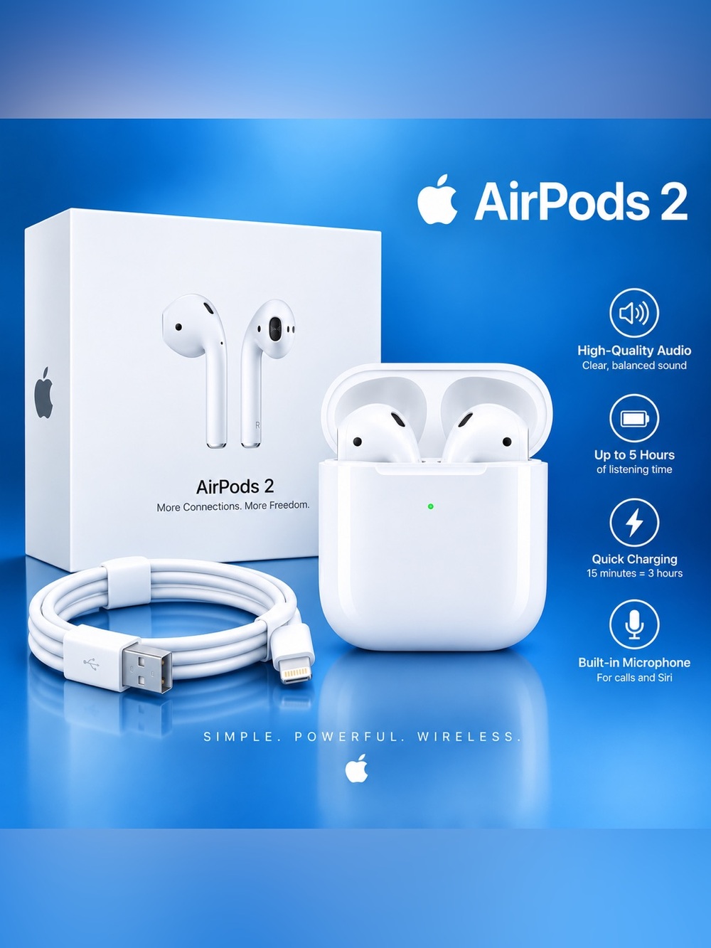 White AirPods 2 Wireless Earbuds with Charging Case
